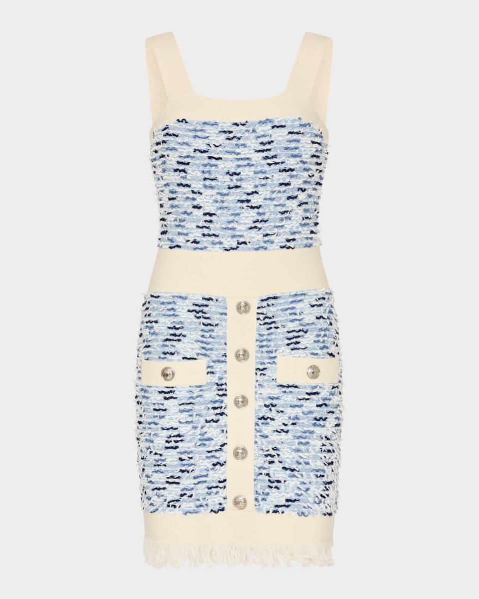 Fringed Textured Tweed Mini Dress